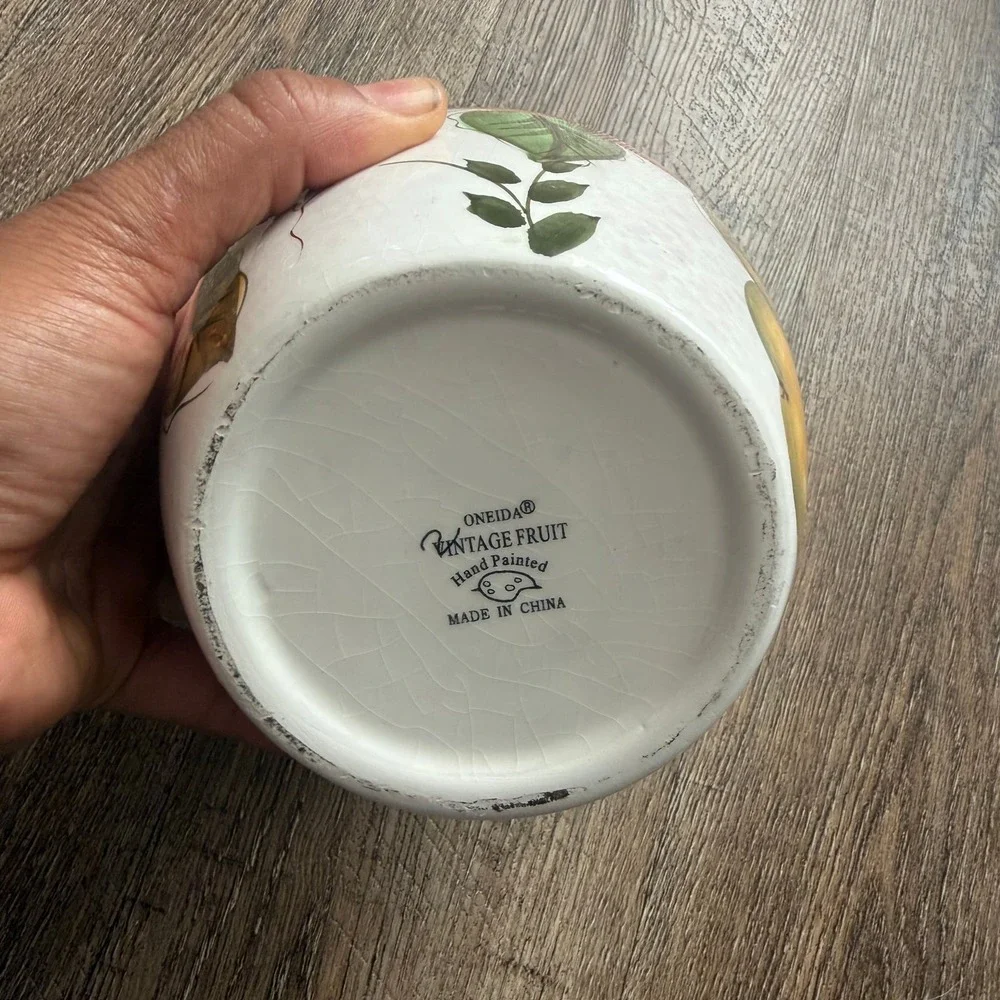 Vintage Oneida Fruit Themed Ceramic Canister Harvest Motif Cream Crackle Glaze